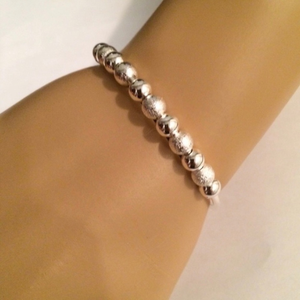 Silver Beaded Bangle Bracelet